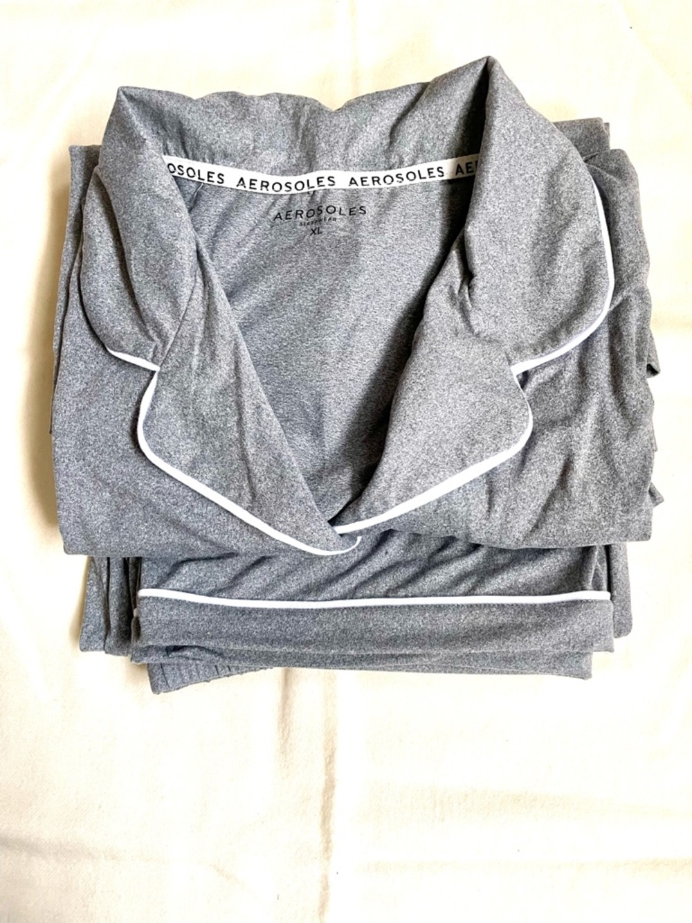 Aerosoles Gray Pajama Set Button Front Notch Collar